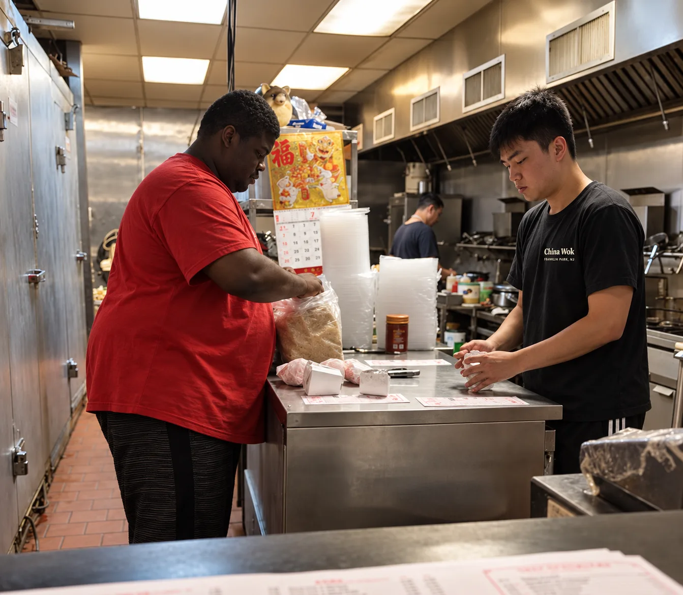 The China Wok team packing orders in the kitchen