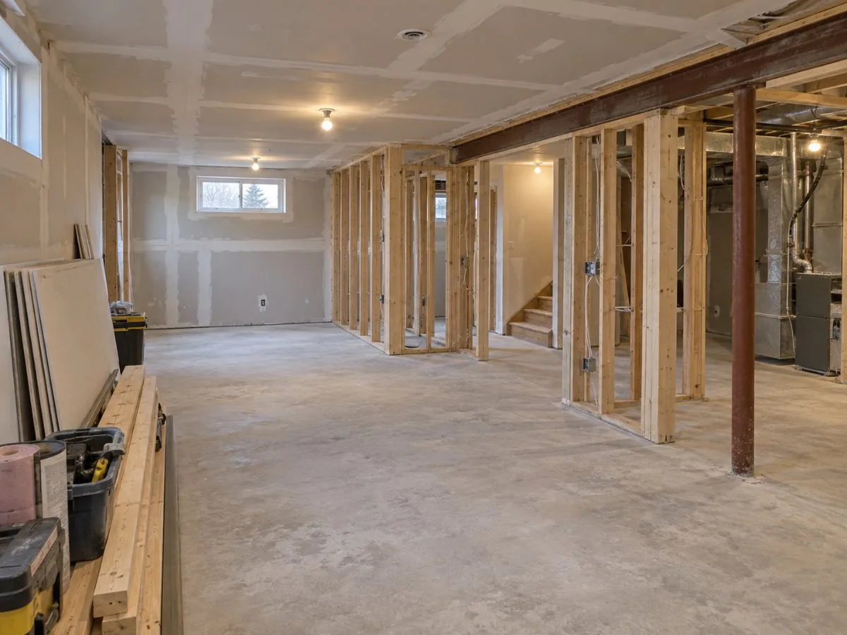 Basement being framed for a legal apartment