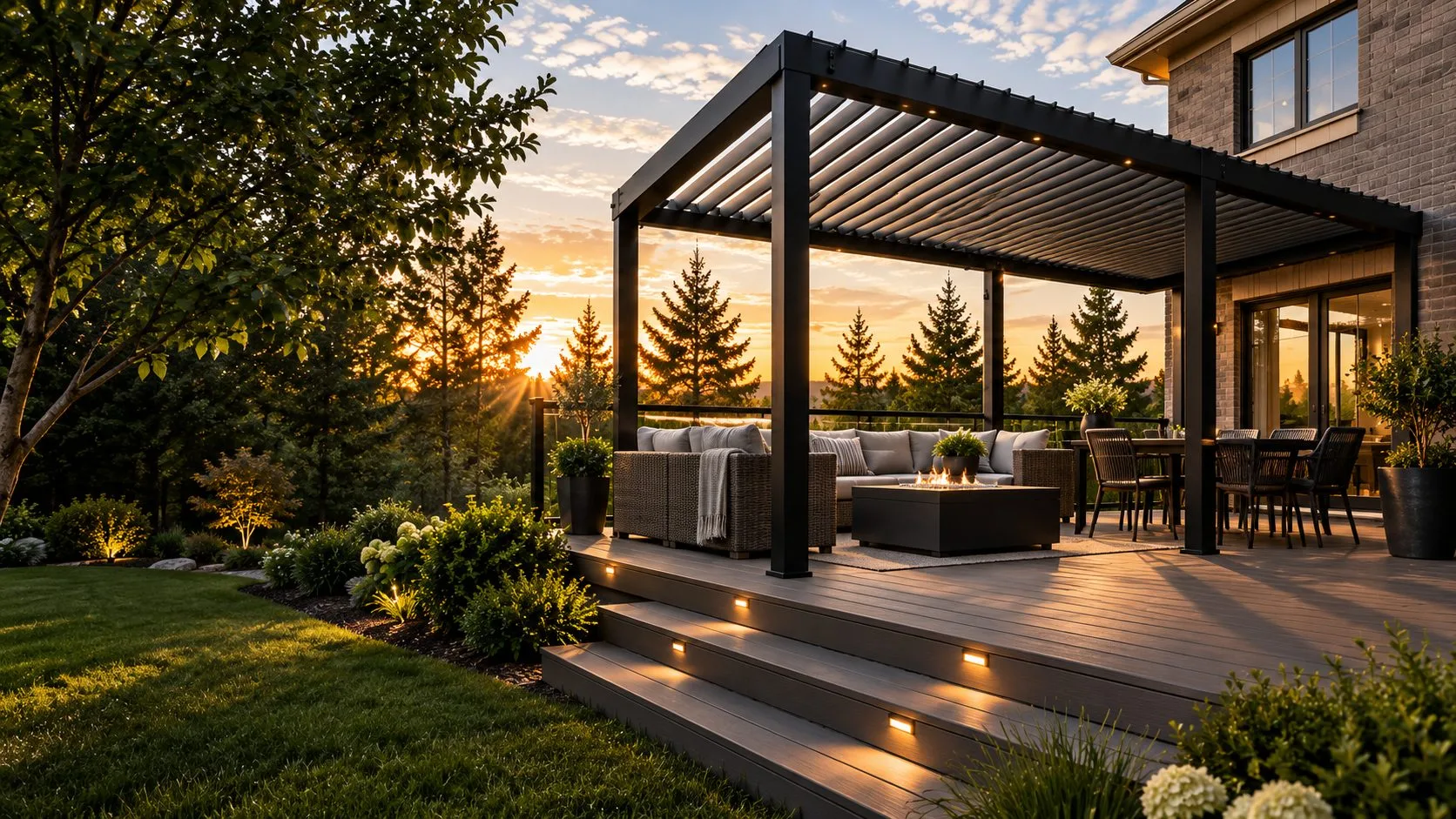 Composite deck with pergola