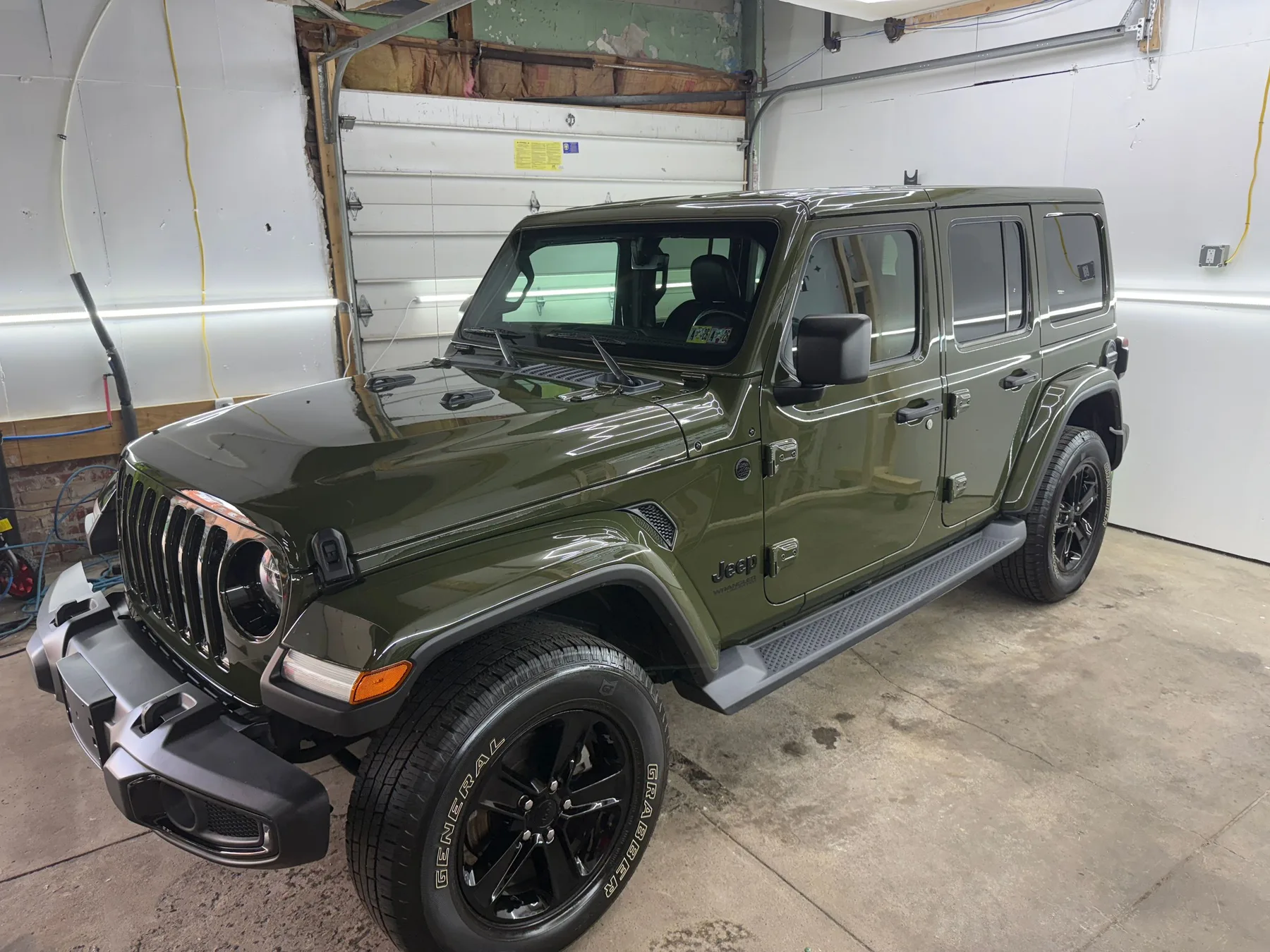 Green Jeep Wrangler after a coating