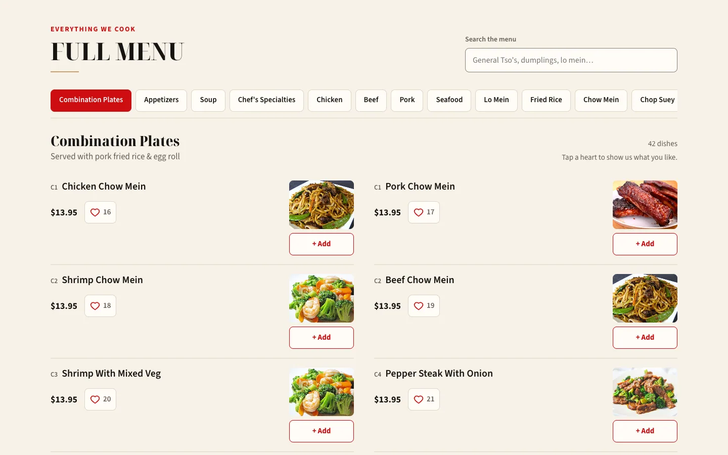 The full menu, finally online