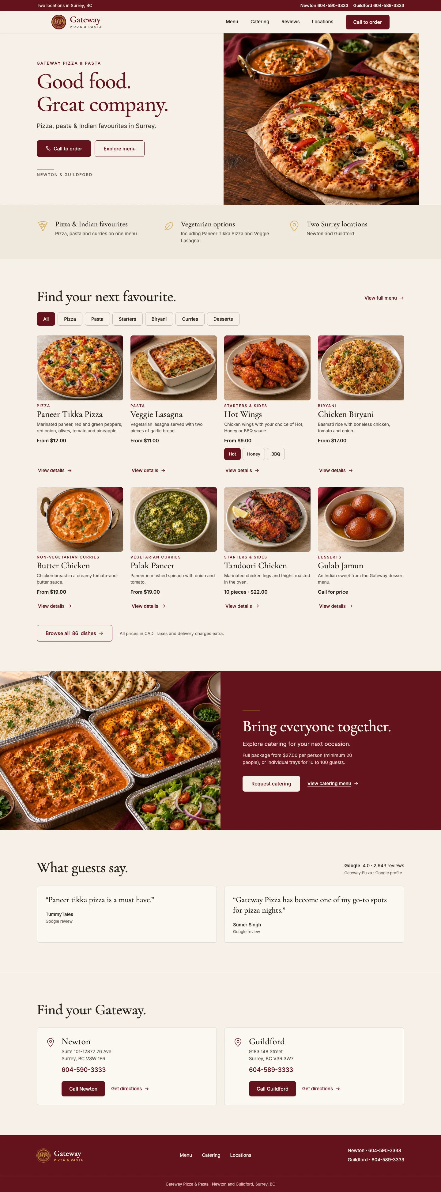Gateway Pizza & Pasta — 79 dishes, two kitchens and a menu you can actually read — after
