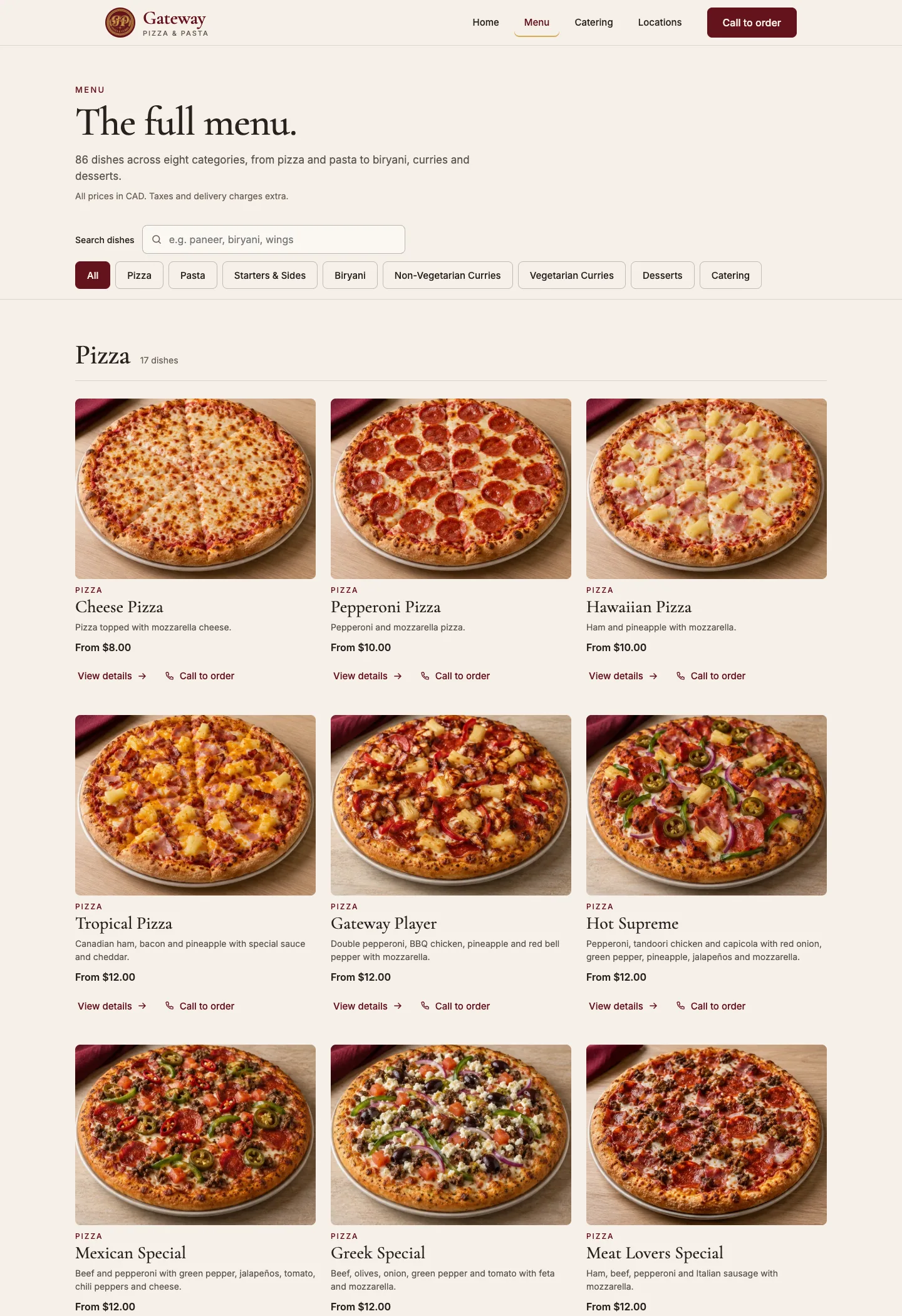 The full menu.
