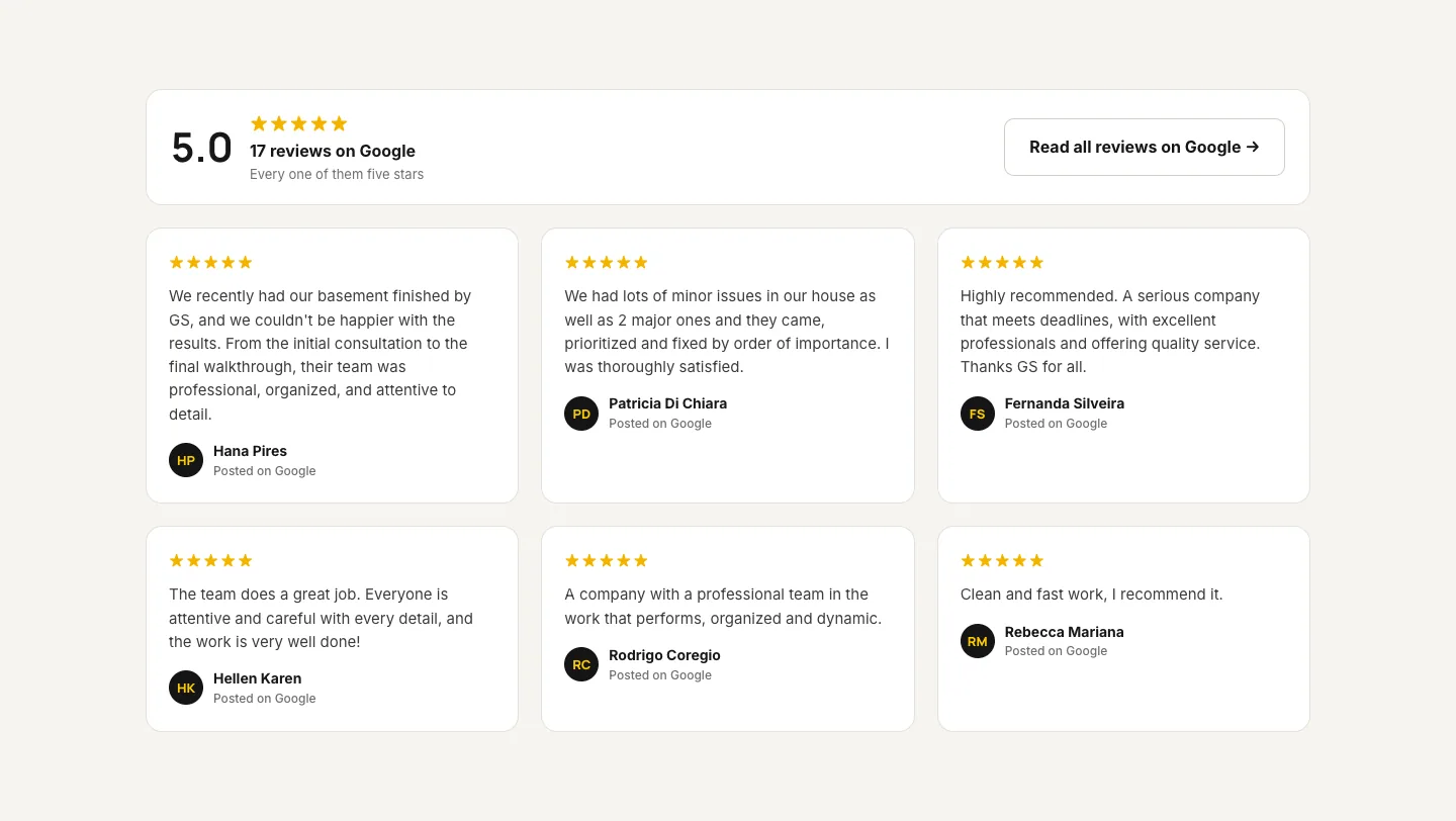 5.0 on Google, on the page
