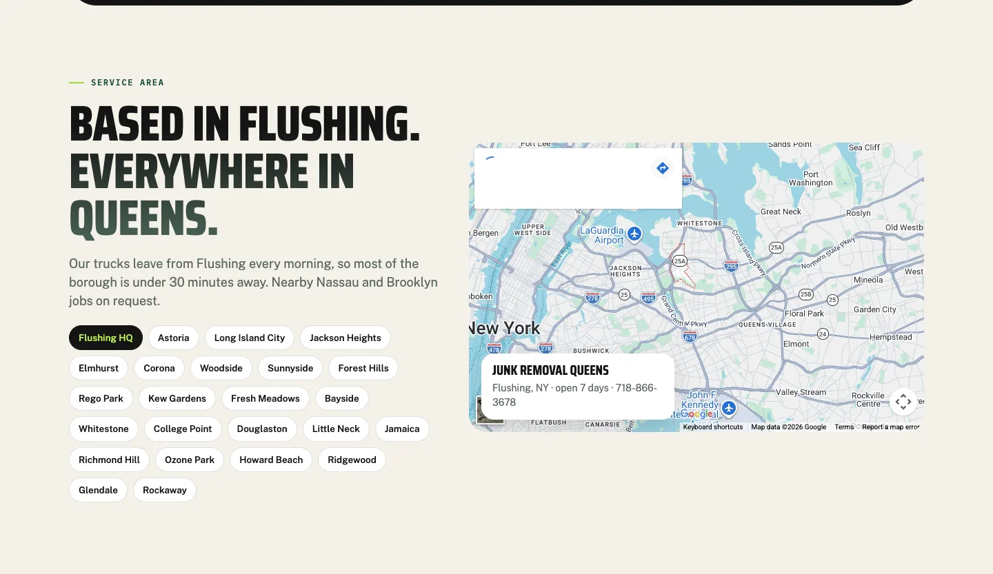 Based in Flushing. Everywhere in Queens.