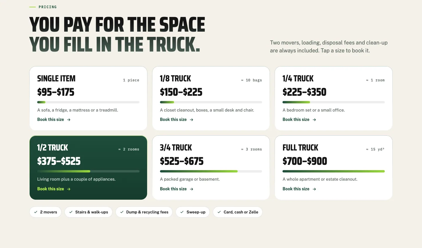 You pay for the space you fill in the truck.