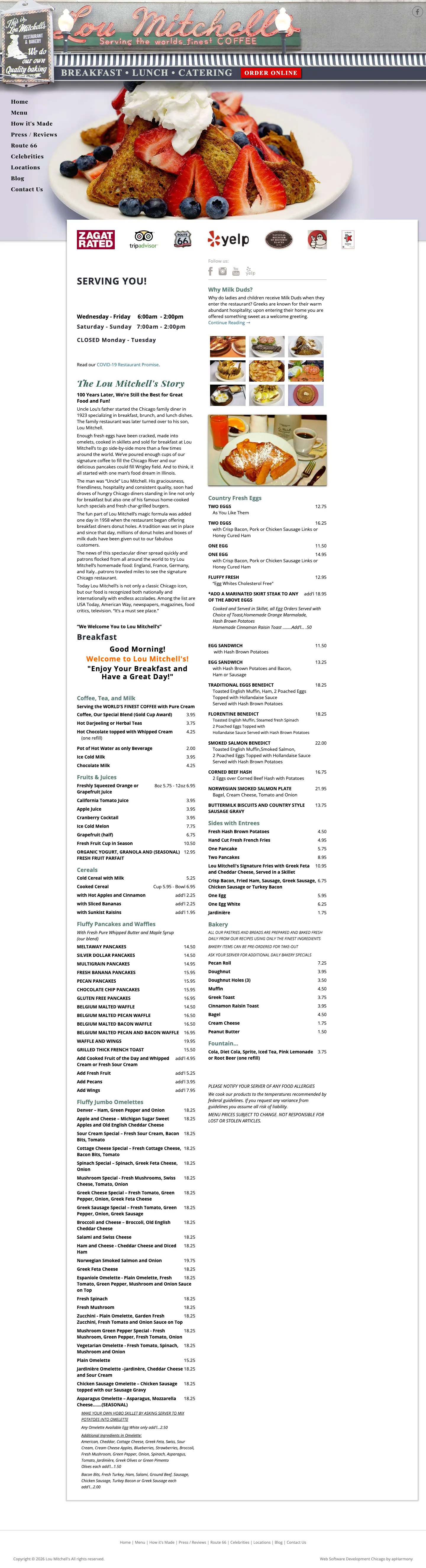 Lou Mitchell's — a 1923 Chicago diner with a homepage as bright as its French toast — before
